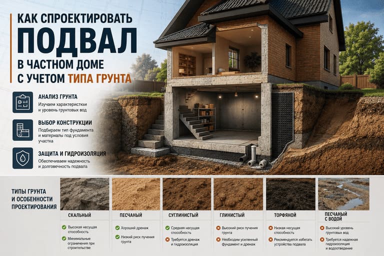 Как спроектировать подвал в частном доме с учетом типа грунта